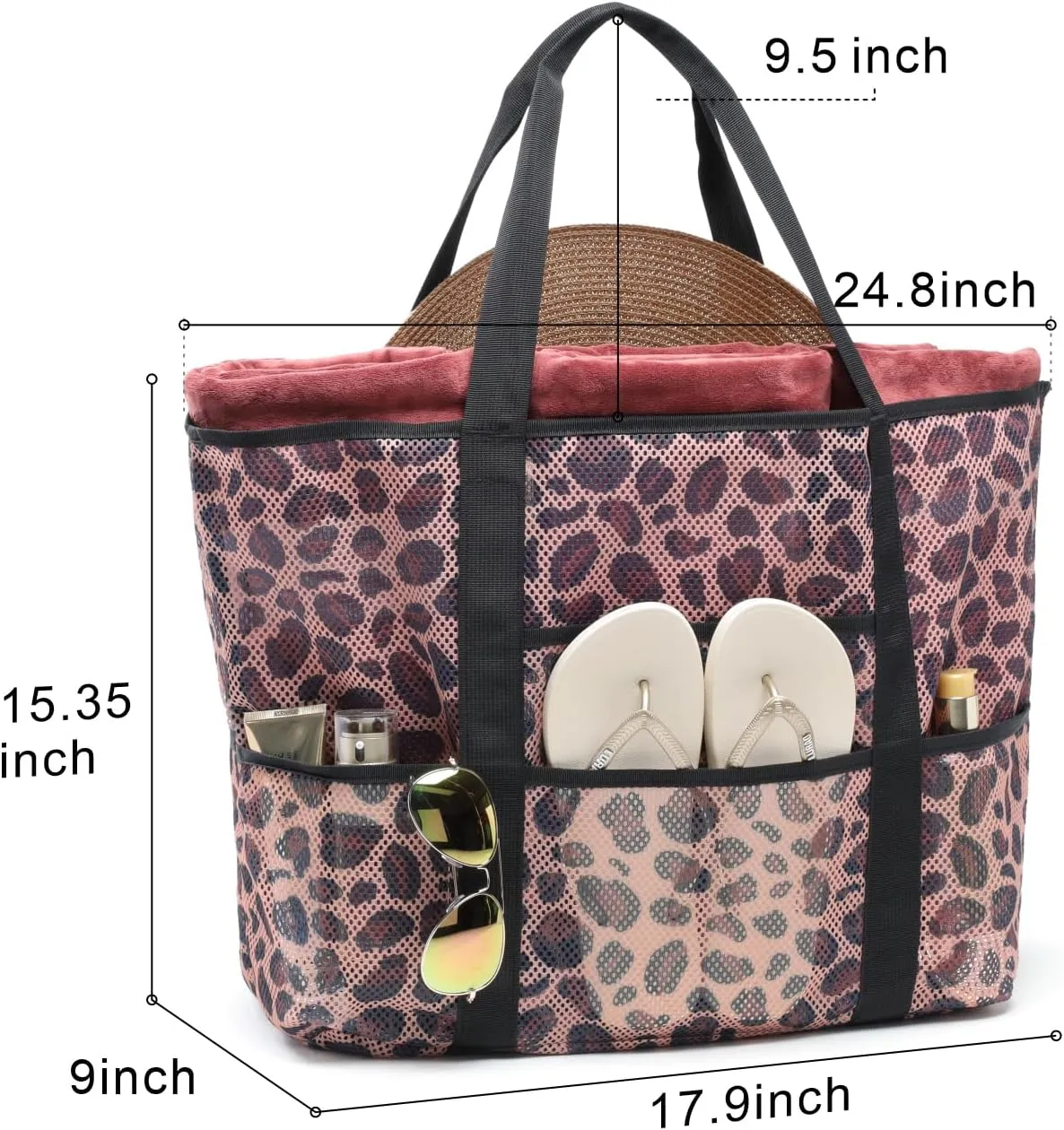 F-color Mesh Beach Bag Family - Beach Tote 9 Pockets Cruise Vacation Essentials