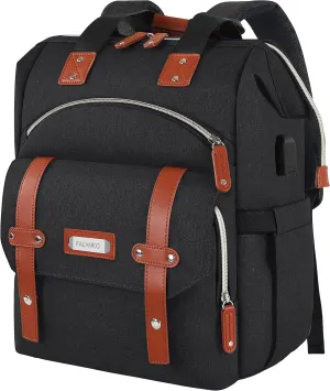 FALANKO Laptop Backpack for Women, Work Doctor Teacher Nurse Wide Open College School Student 15.6 Inch Laptops Bookbag Purse with USB Charging Port, Travel RFID Computer Bag for Men Women Girls Black