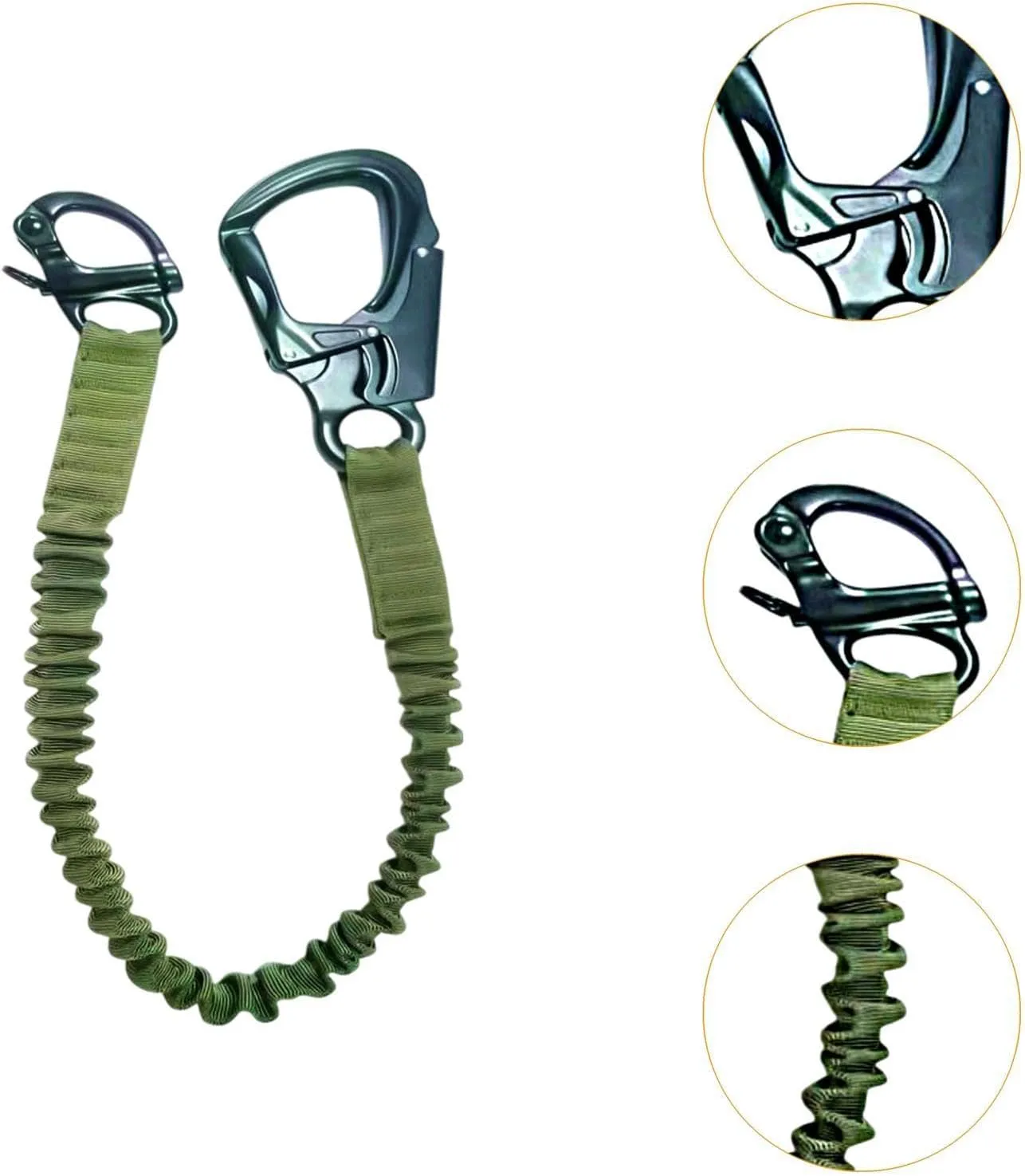 Fall Protection Lanyard Helo Lanyard Multi Use Professional Climbing Lanyard Elastic Bungee for Roofing Mountaineering, Green