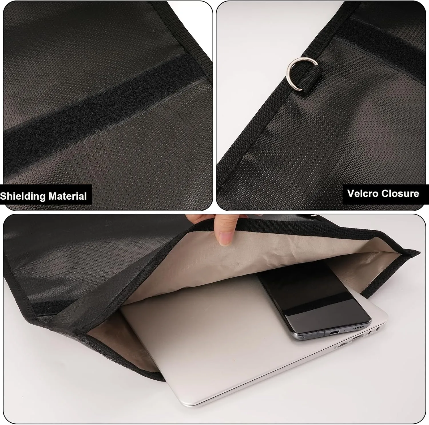 Faraday Bags - 4-Pack Faraday Cage Waterproof & Fireproof Anti-Theft, Anti-Trackingand Signal Blocker for Laptops, Phones, Car Keys Faraday Bag,Great gifts (4PCS, Black)