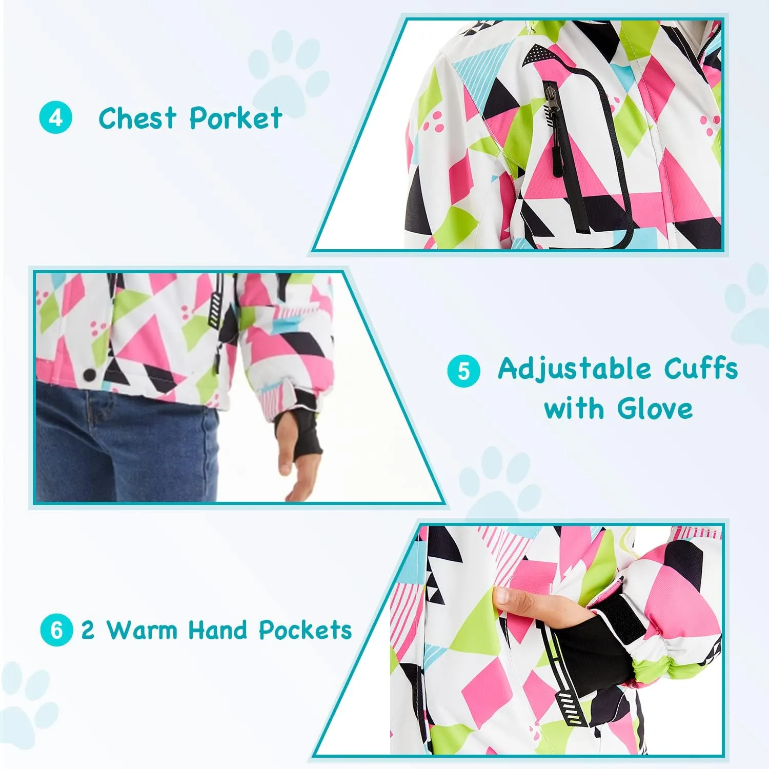 FARVALUE Girls Waterproof Ski Jacket Windproof Winter Coat Warm Fleece Snow Coat Outdoor Raincoats Hooded