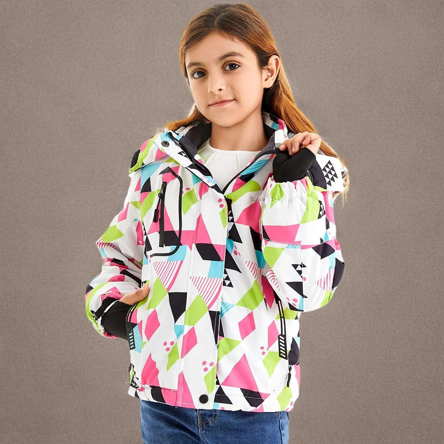 FARVALUE Girls Waterproof Ski Jacket Windproof Winter Coat Warm Fleece Snow Coat Outdoor Raincoats Hooded