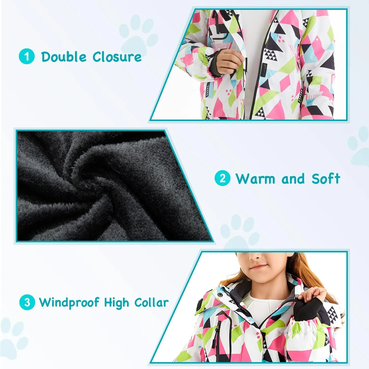 FARVALUE Girls Waterproof Ski Jacket Windproof Winter Coat Warm Fleece Snow Coat Outdoor Raincoats Hooded