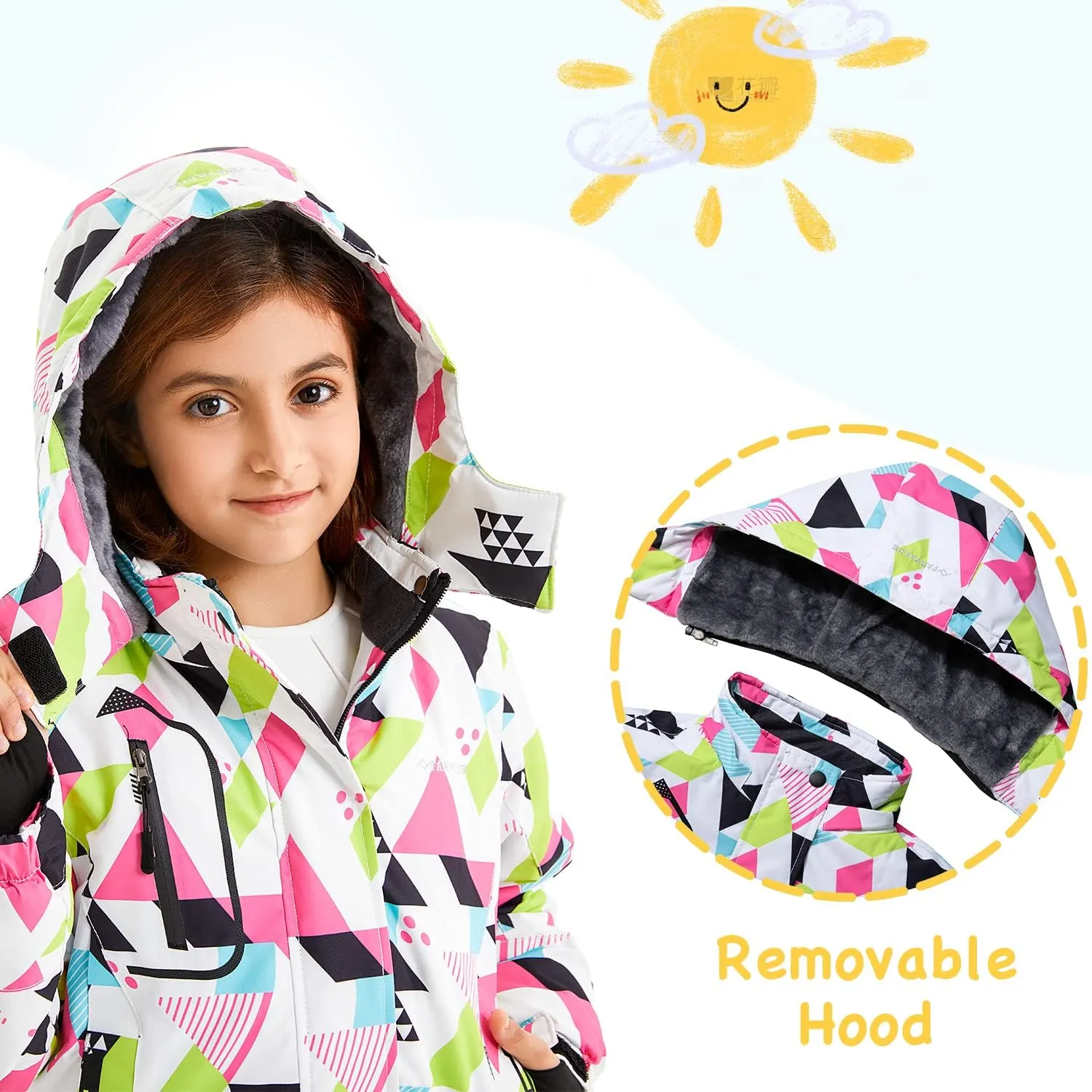 FARVALUE Girls Waterproof Ski Jacket Windproof Winter Coat Warm Fleece Snow Coat Outdoor Raincoats Hooded