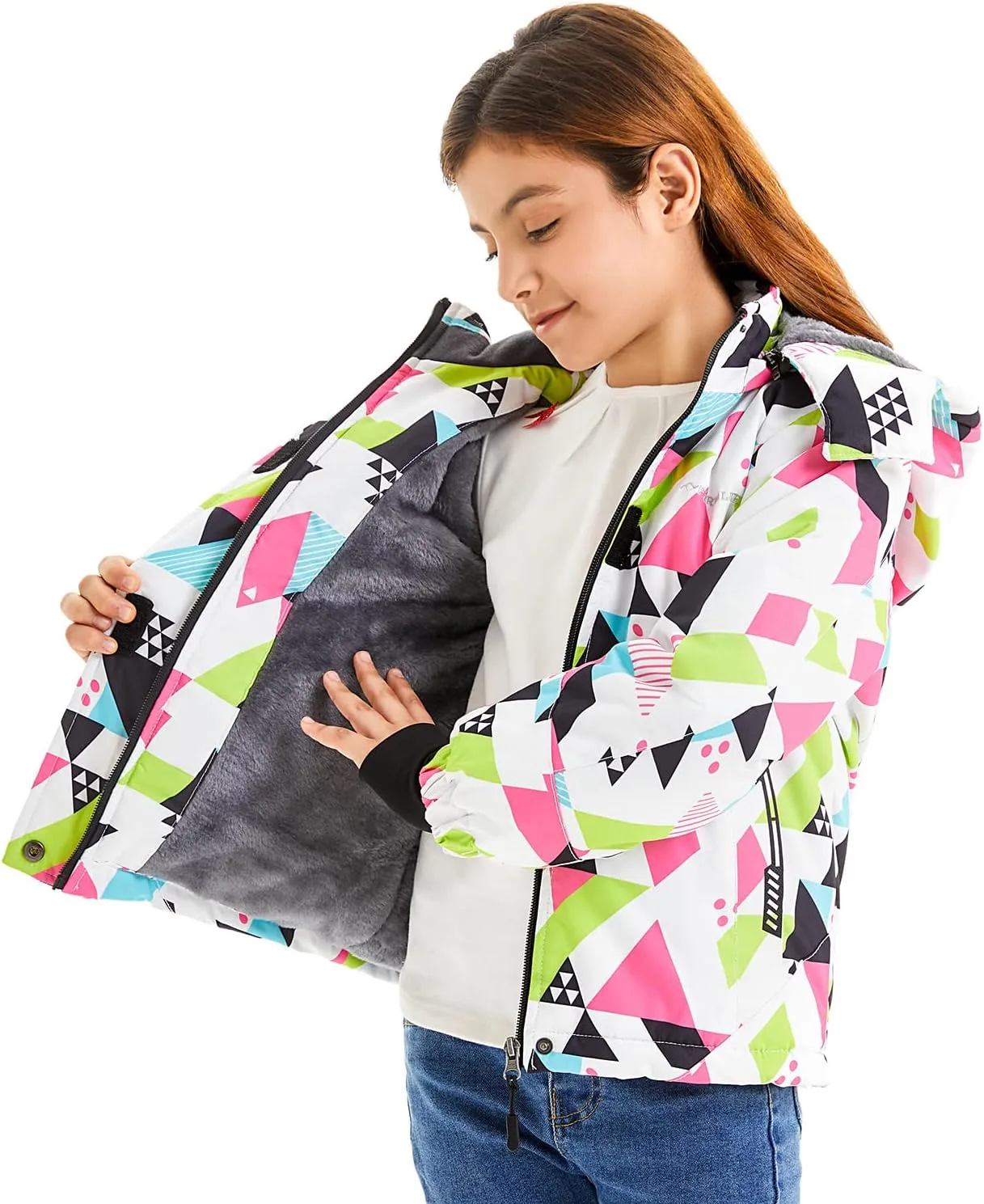 FARVALUE Girls Waterproof Ski Jacket Windproof Winter Coat Warm Fleece Snow Coat Outdoor Raincoats Hooded
