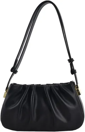 Fashion Pleated Leather Handbag for Women - Stylish Khaki Shoulder Bag with Zipper Clutch Purse