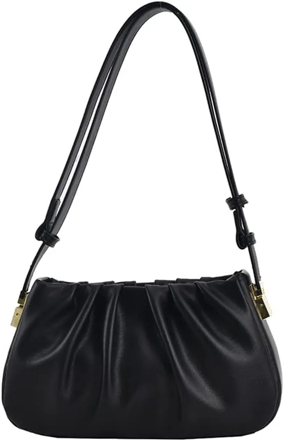 Fashion Pleated Leather Handbag for Women - Stylish Khaki Shoulder Bag with Zipper Clutch Purse