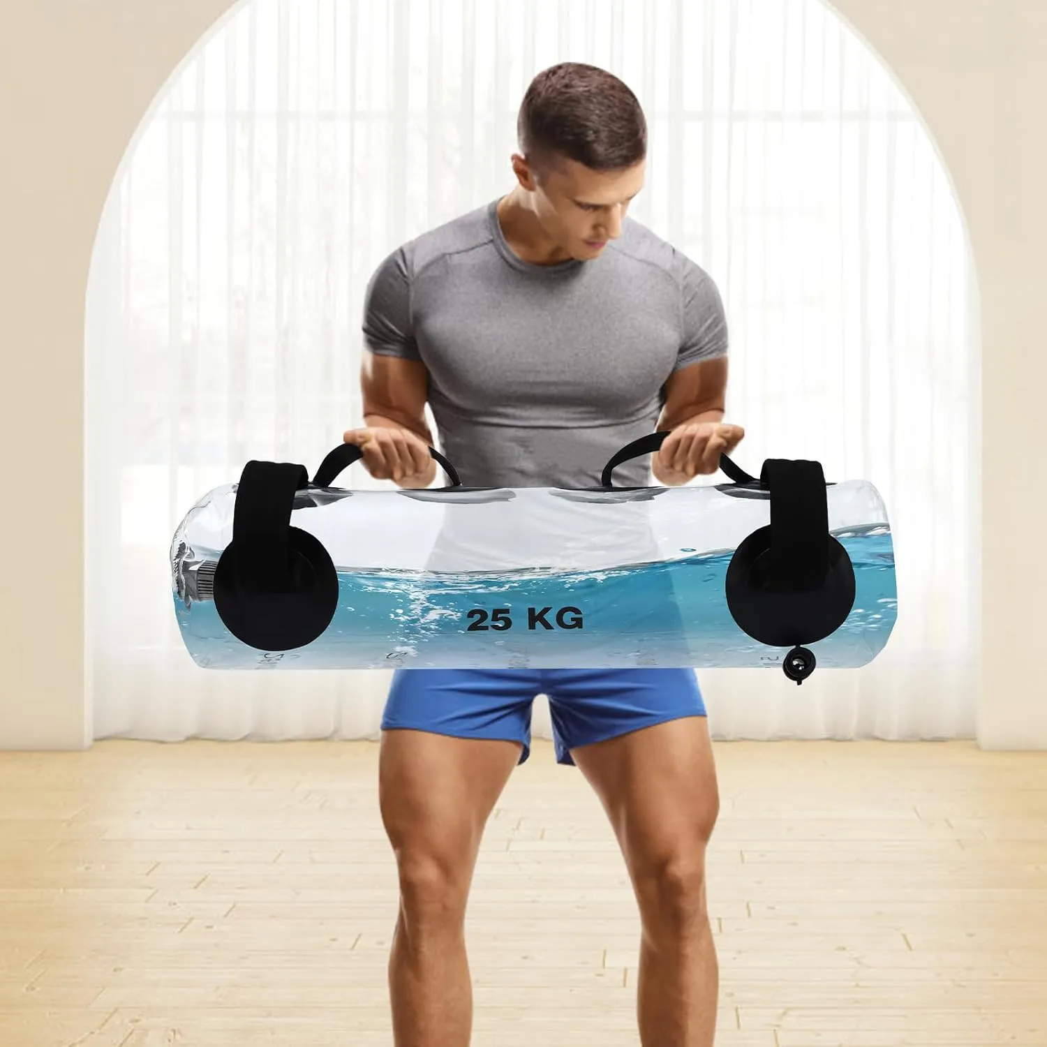Filled Hydro Core Training Bag, Water Weight Aqua Bag, Exercise Sandbag Alternative Power Water Weight Bag with Extra Handle and Clear Marks Water Filling for Gyms, Homes, Sports Halls