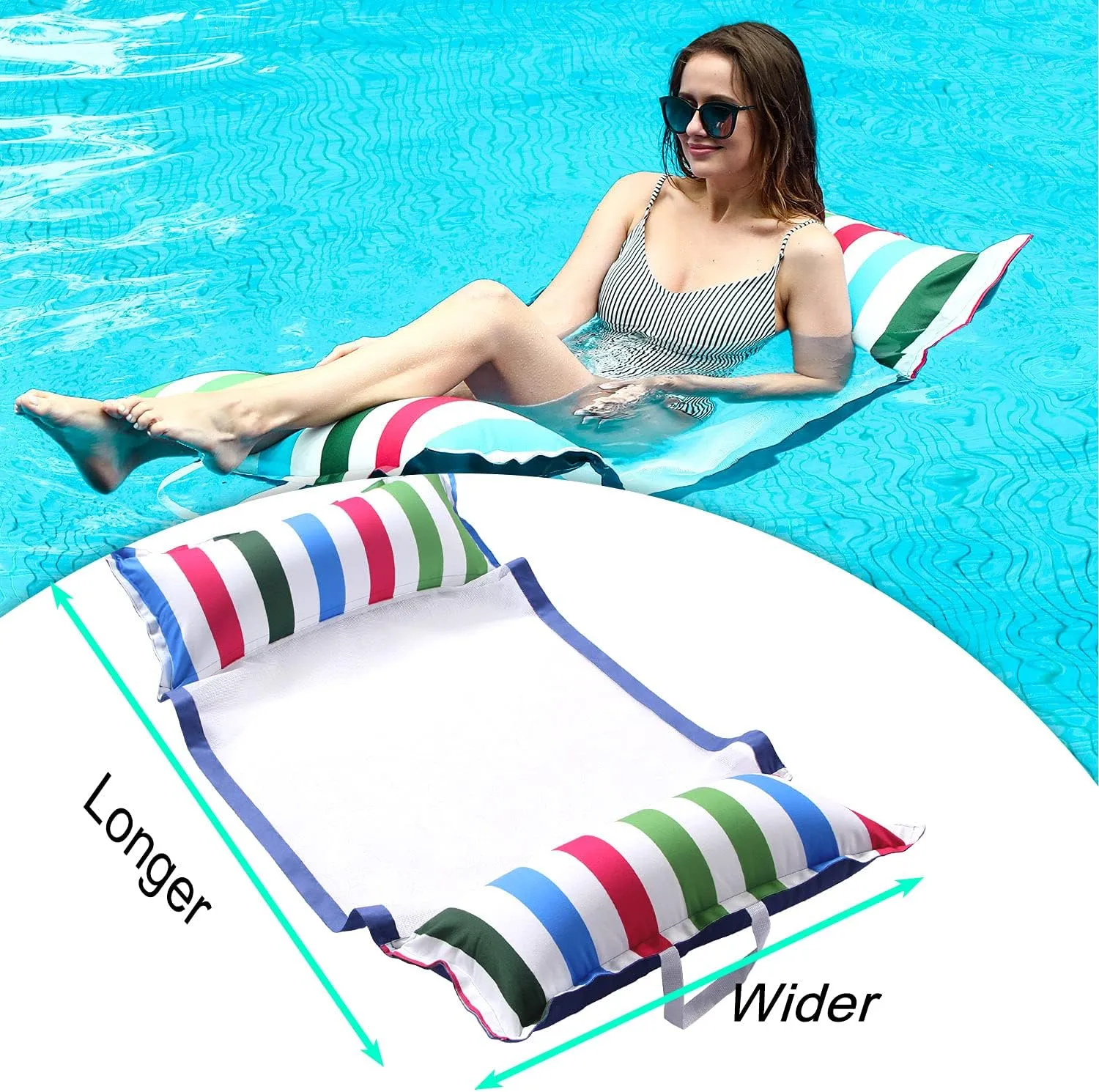 FindUWill 2-Pack Inflatable Pool Floats, XL Large Water Hammock, 4in1 (Saddle, Lounge Chair, Hammock, Drifter) Favric-Covered Pool Lounge for Adults