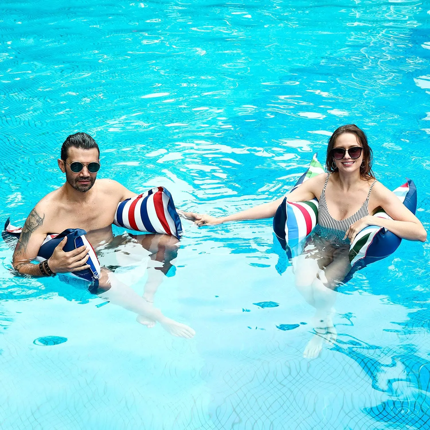 FindUWill 2-Pack Inflatable Pool Floats, XL Large Water Hammock, 4in1 (Saddle, Lounge Chair, Hammock, Drifter) Favric-Covered Pool Lounge for Adults