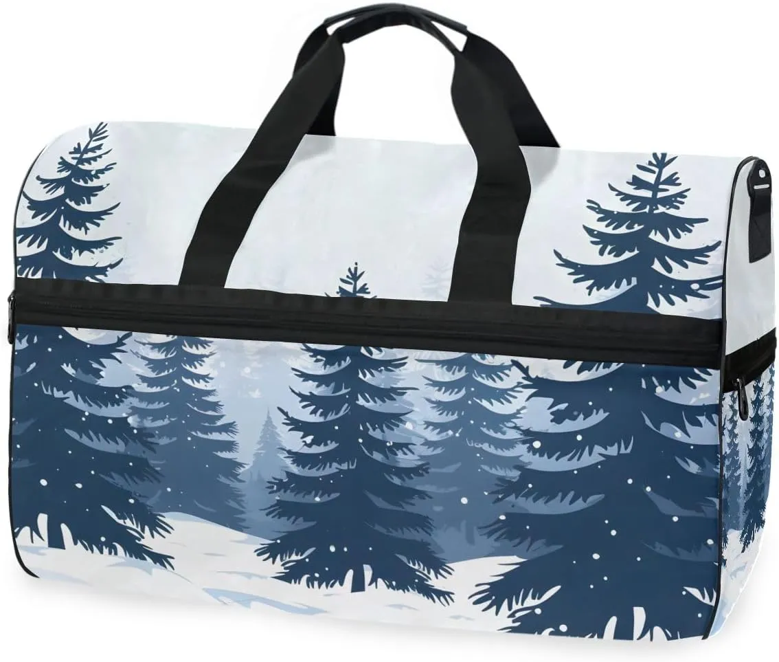 Fir Trees Forest Travel Duffel Bag Luggage Sports Gym Bags With Shoes Compartment Large Capacity Lightweight Duffle Bag For Men Women
