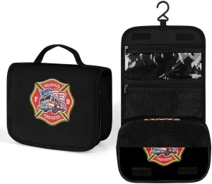 Firefighting Truck Travel Toiletry Bag Full Print Wash Makeup Bag Portable Cosmetic Organizer with Hook Handbag