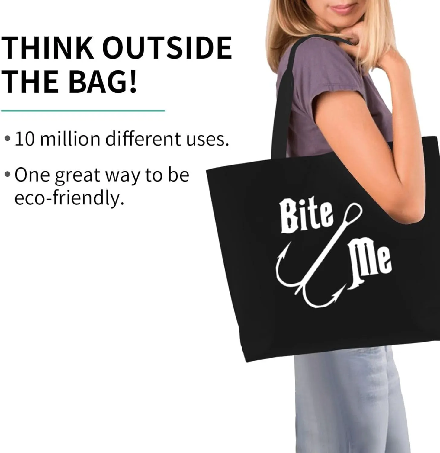 Fisherman'S Fish Hook Bite Me Women'S Lightweight Canvas Handbag Reusable Shopping Bag