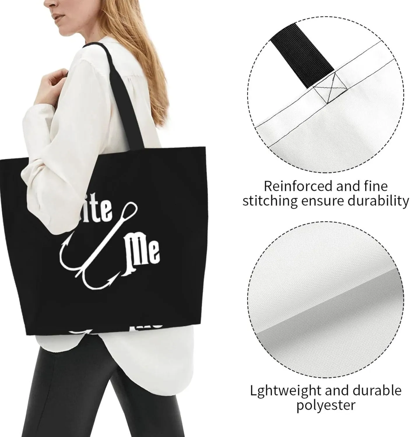 Fisherman'S Fish Hook Bite Me Women'S Lightweight Canvas Handbag Reusable Shopping Bag