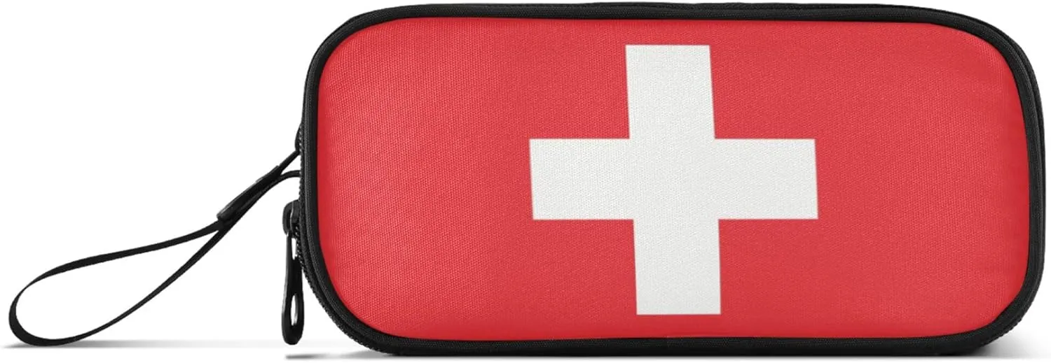Fisyme Switzerland Flag Pencil Case Large Capacity Pen Box Makeup Pouch Holder Organizer Stationery Bag for School Office College Traval