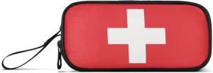 Fisyme Switzerland Flag Pencil Case Large Capacity Pen Box Makeup Pouch Holder Organizer Stationery Bag for School Office College Traval