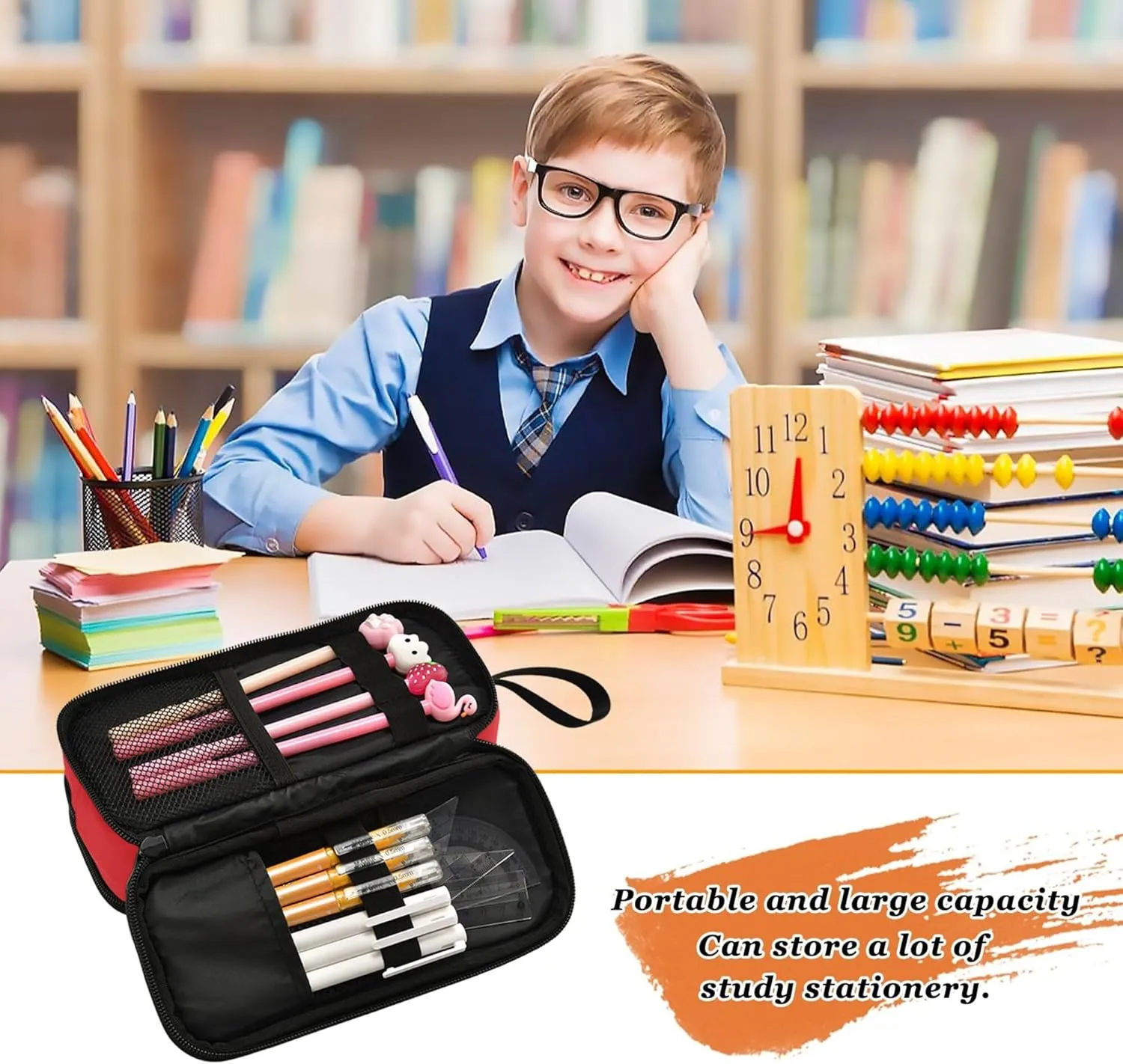 Fisyme Switzerland Flag Pencil Case Large Capacity Pen Box Makeup Pouch Holder Organizer Stationery Bag for School Office College Traval