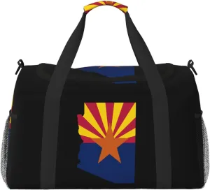 Flag Map Of Arizona Travel Duffel Bag Large Foldable Waterproof Overnight Bag For Beach Swim Bags Pool Sports Gym
