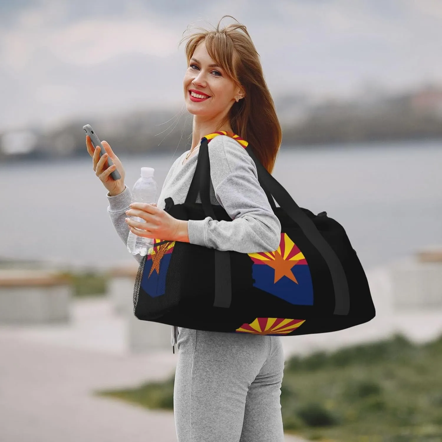 Flag Map Of Arizona Travel Duffel Bag Large Foldable Waterproof Overnight Bag For Beach Swim Bags Pool Sports Gym
