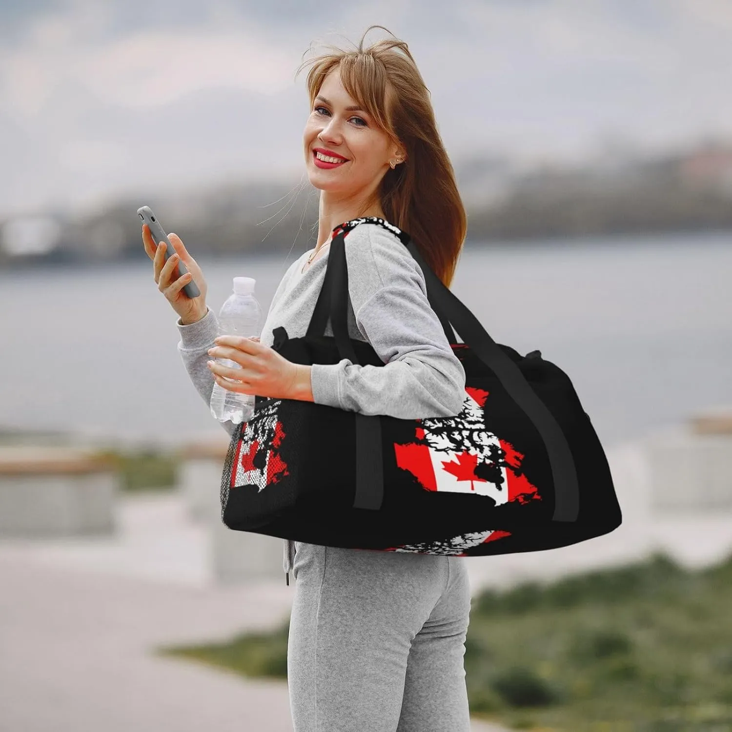Flag Map Of Canada Travel Duffel Bag Large Foldable Waterproof Overnight Bag For Beach Swim Bags Pool Sports Gym