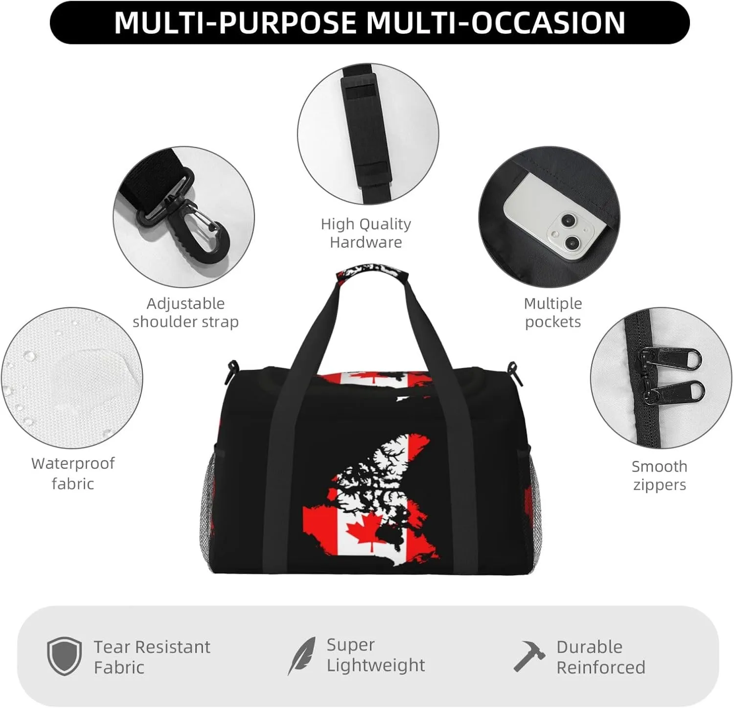 Flag Map Of Canada Travel Duffel Bag Large Foldable Waterproof Overnight Bag For Beach Swim Bags Pool Sports Gym