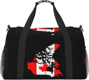 Flag Map Of Canada Travel Duffel Bag Large Foldable Waterproof Overnight Bag For Beach Swim Bags Pool Sports Gym