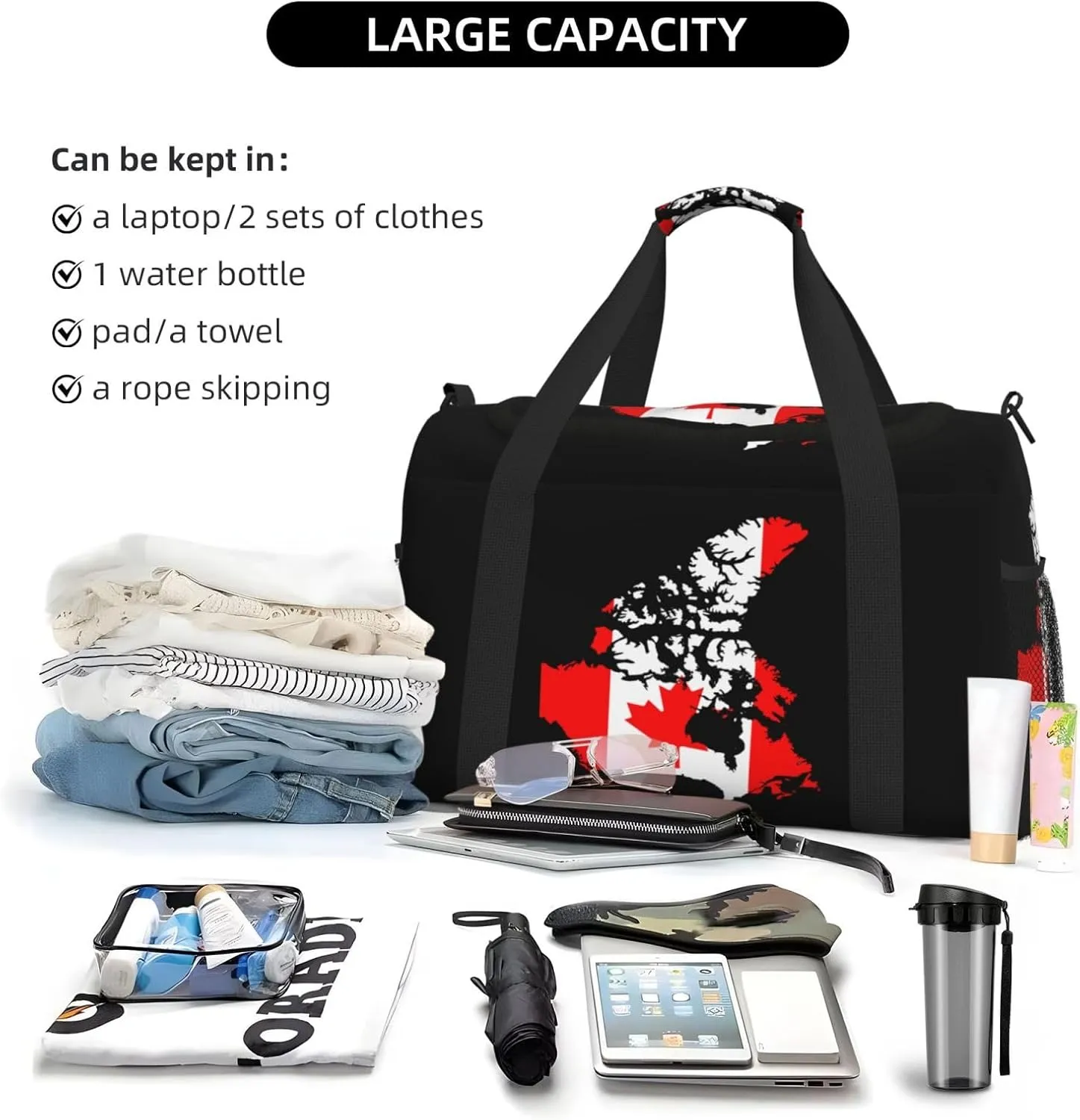 Flag Map Of Canada Travel Duffel Bag Large Foldable Waterproof Overnight Bag For Beach Swim Bags Pool Sports Gym