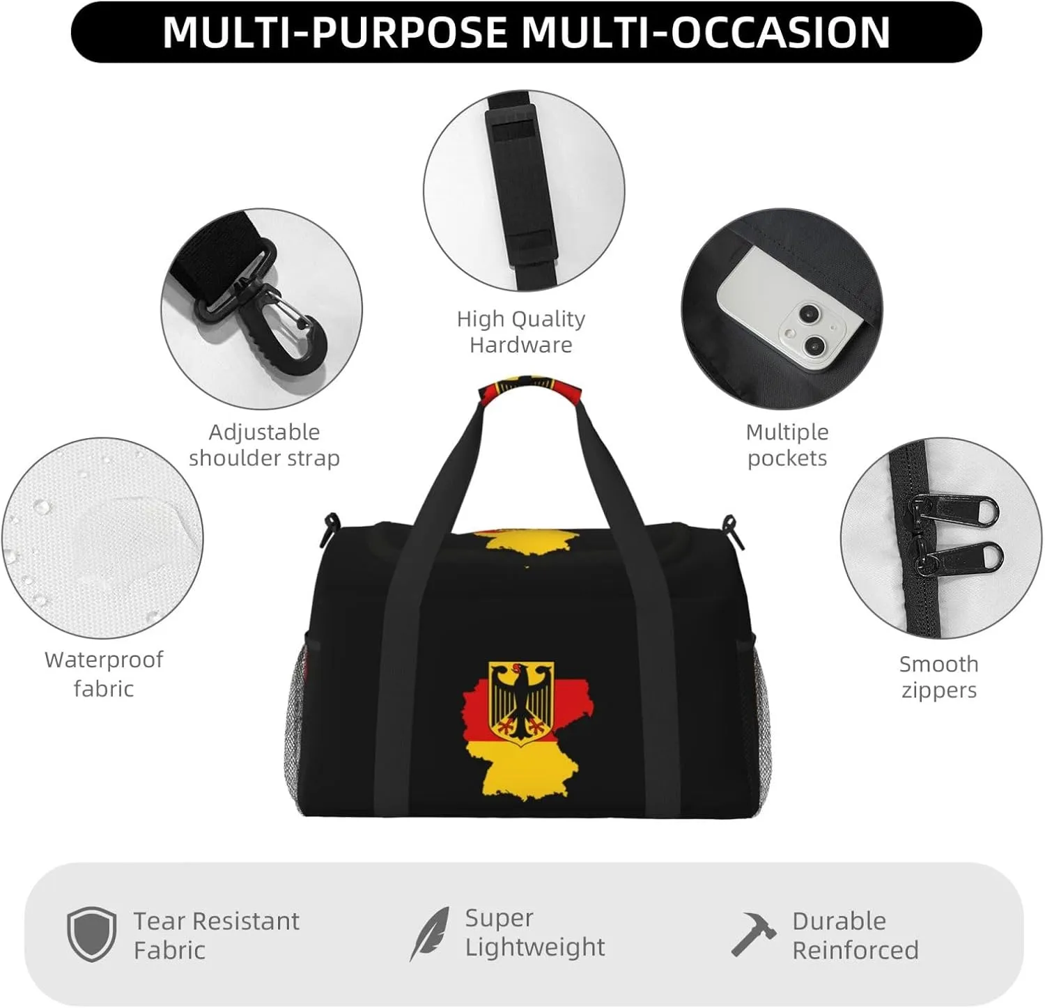 Flag Map Of Germany Travel Duffel Bag Large Foldable Waterproof Overnight Bag For Beach Swim Bags Pool Sports Gym