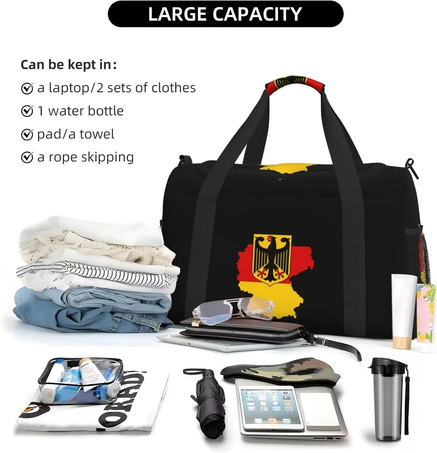 Flag Map Of Germany Travel Duffel Bag Large Foldable Waterproof Overnight Bag For Beach Swim Bags Pool Sports Gym