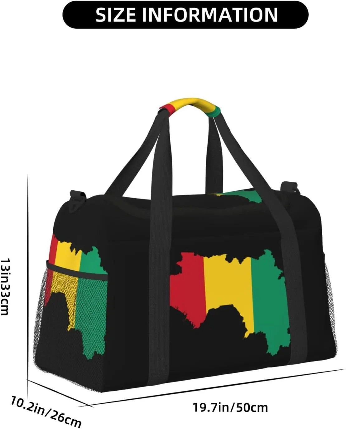 Flag Map Of Guinea Travel Duffel Bag Large Foldable Waterproof Overnight Bag For Beach Swim Bags Pool Sports Gym