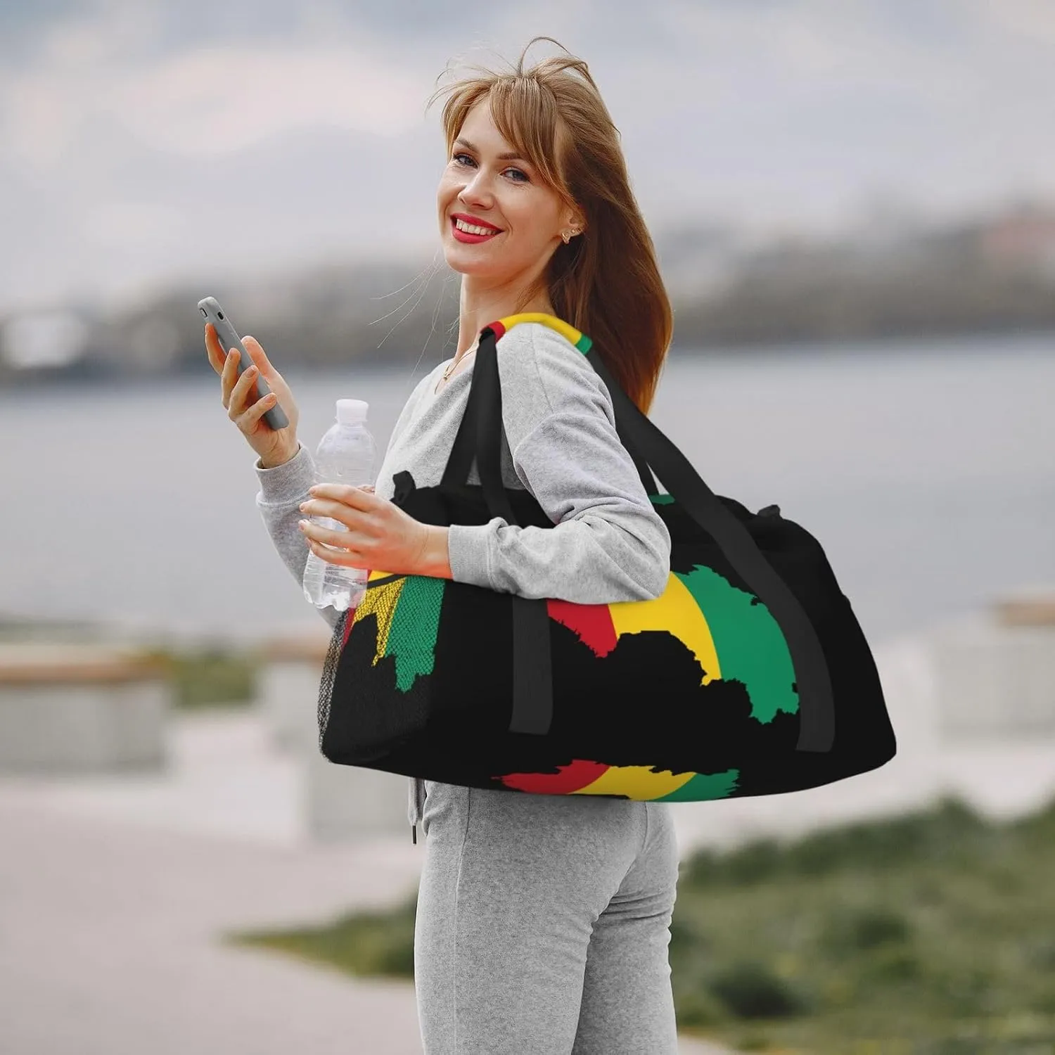 Flag Map Of Guinea Travel Duffel Bag Large Foldable Waterproof Overnight Bag For Beach Swim Bags Pool Sports Gym