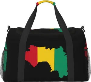 Flag Map Of Guinea Travel Duffel Bag Large Foldable Waterproof Overnight Bag For Beach Swim Bags Pool Sports Gym
