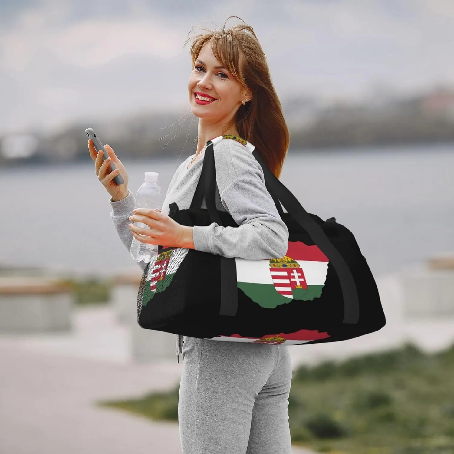 Flag Map Of Hungary Travel Duffel Bag Large Foldable Waterproof Overnight Bag For Beach Swim Bags Pool Sports Gym