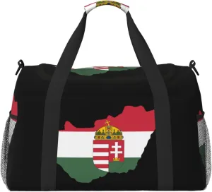 Flag Map Of Hungary Travel Duffel Bag Large Foldable Waterproof Overnight Bag For Beach Swim Bags Pool Sports Gym