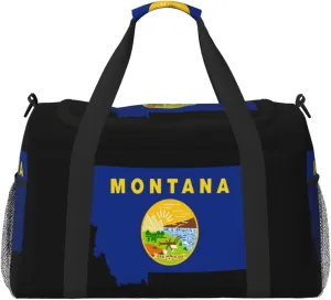 Flag Map Of Montana Travel Duffel Bag Large Foldable Waterproof Overnight Bag For Beach Swim Bags Pool Sports Gym