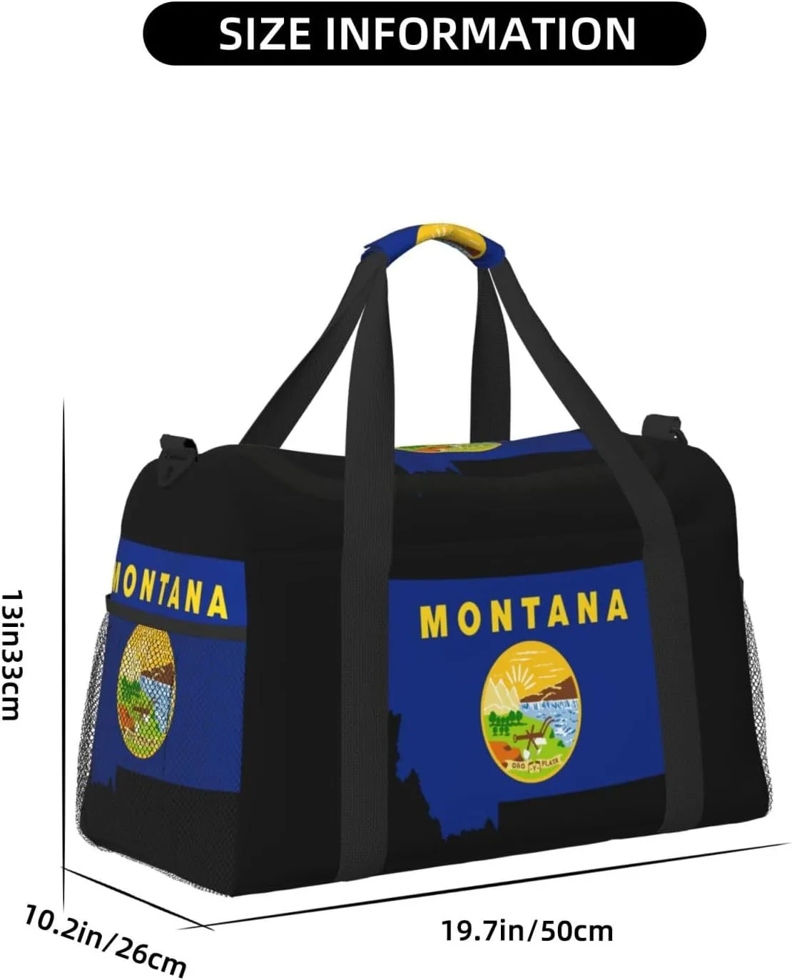 Flag Map Of Montana Travel Duffel Bag Large Foldable Waterproof Overnight Bag For Beach Swim Bags Pool Sports Gym