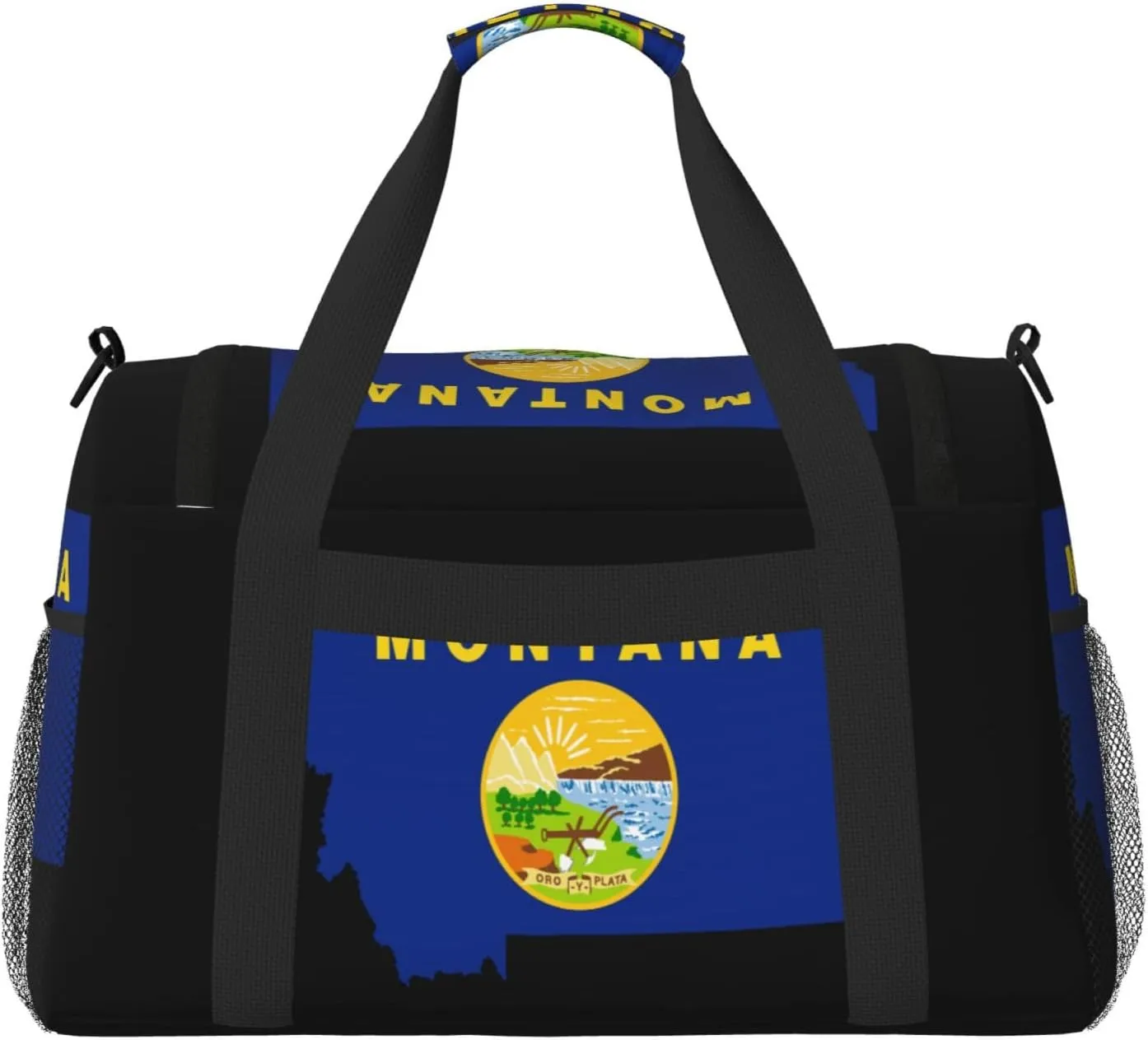 Flag Map Of Montana Travel Duffel Bag Large Foldable Waterproof Overnight Bag For Beach Swim Bags Pool Sports Gym