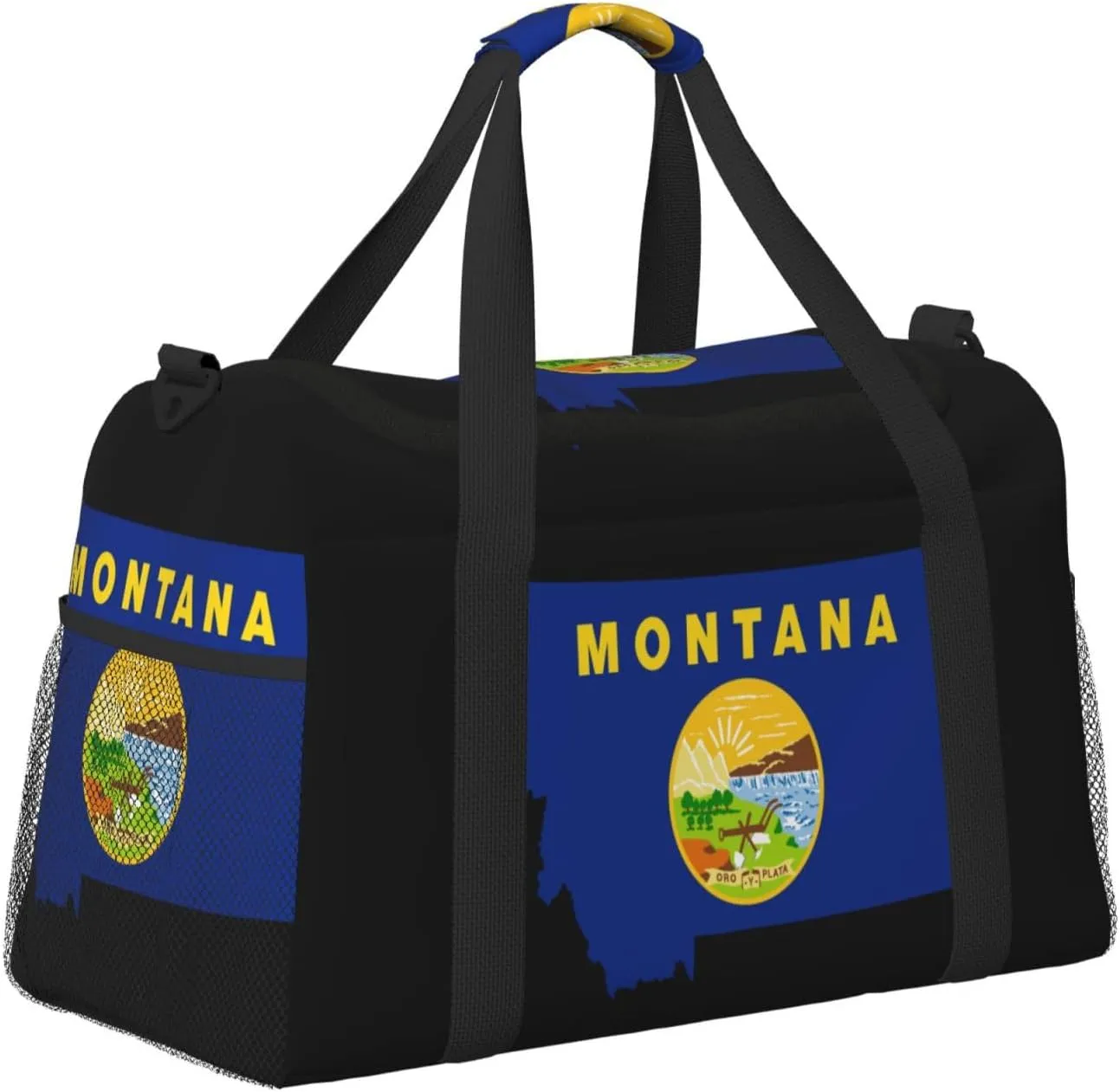 Flag Map Of Montana Travel Duffel Bag Large Foldable Waterproof Overnight Bag For Beach Swim Bags Pool Sports Gym