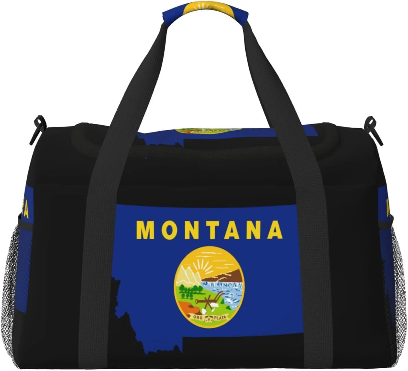 Flag Map Of Montana Travel Duffel Bag Large Foldable Waterproof Overnight Bag For Beach Swim Bags Pool Sports Gym