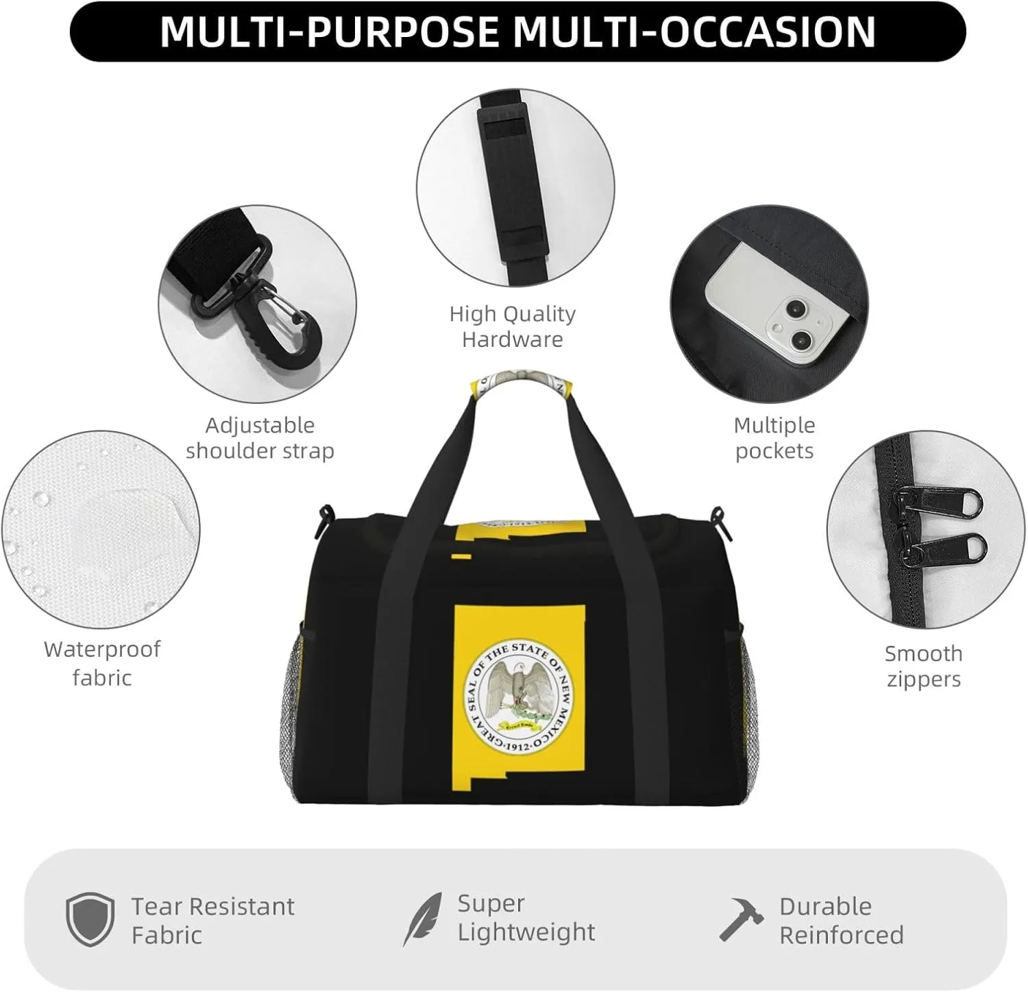 Flag Map Of New Mexico Travel Duffel Bag Large Foldable Waterproof Overnight Bag For Beach Swim Bags Pool Sports Gym