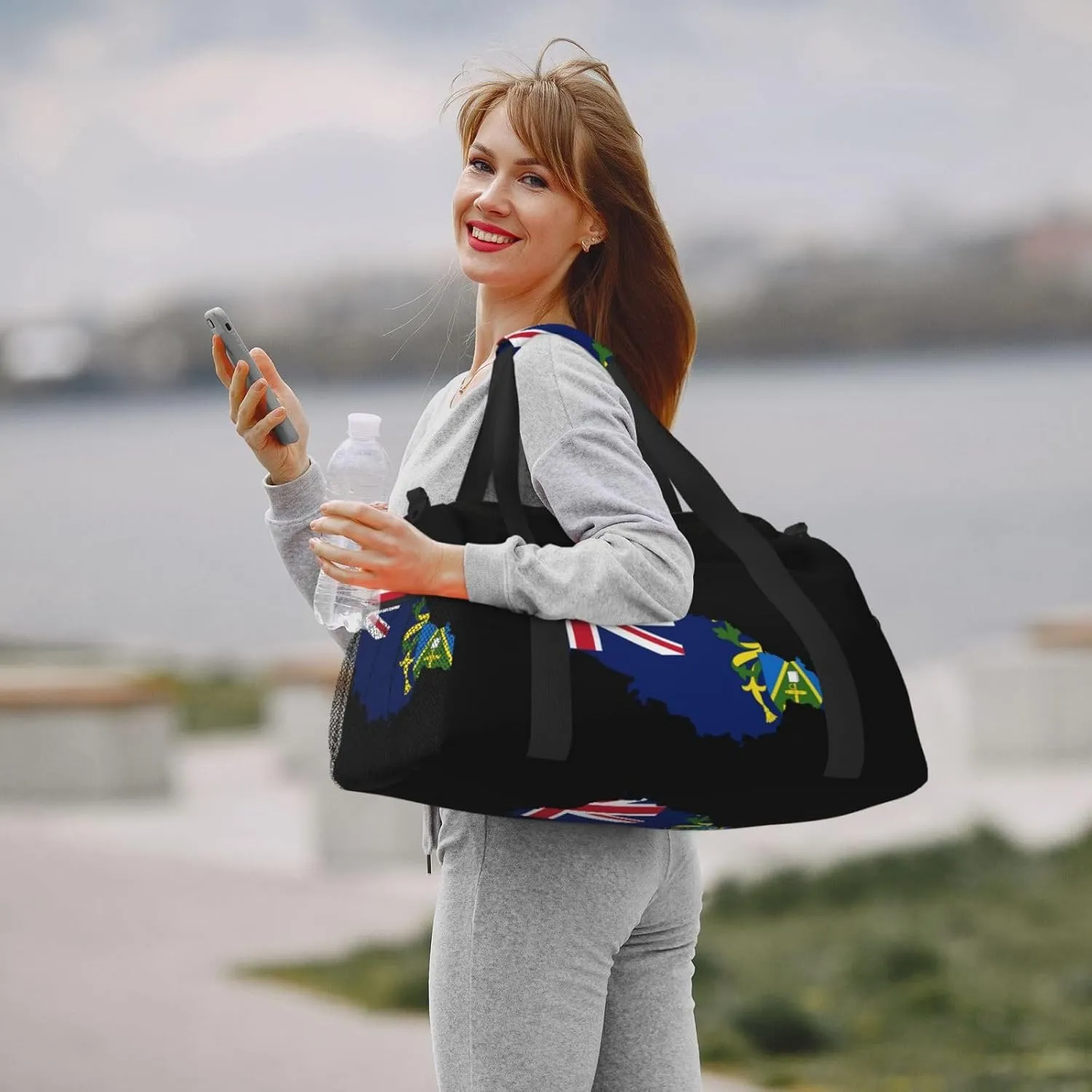 Flag Map Of Pitcairn Travel Duffel Bag Large Foldable Waterproof Overnight Bag For Beach Swim Bags Pool Sports Gym