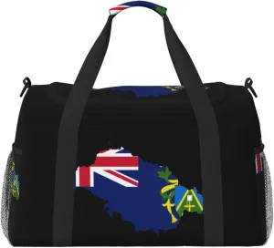 Flag Map Of Pitcairn Travel Duffel Bag Large Foldable Waterproof Overnight Bag For Beach Swim Bags Pool Sports Gym