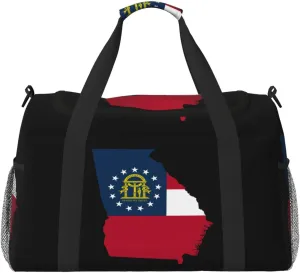 Flag Map Of State Georgia Travel Duffel Bag Large Foldable Waterproof Overnight Bag For Beach Swim Bags Pool Sports Gym