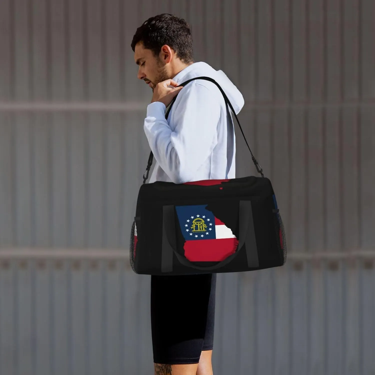 Flag Map Of State Georgia Travel Duffel Bag Large Foldable Waterproof Overnight Bag For Beach Swim Bags Pool Sports Gym