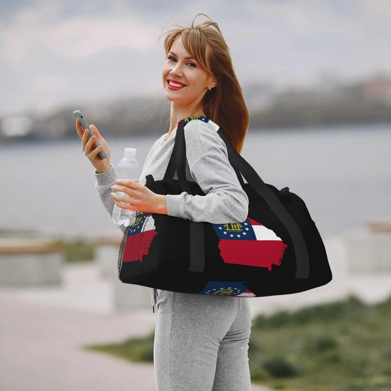 Flag Map Of State Georgia Travel Duffel Bag Large Foldable Waterproof Overnight Bag For Beach Swim Bags Pool Sports Gym