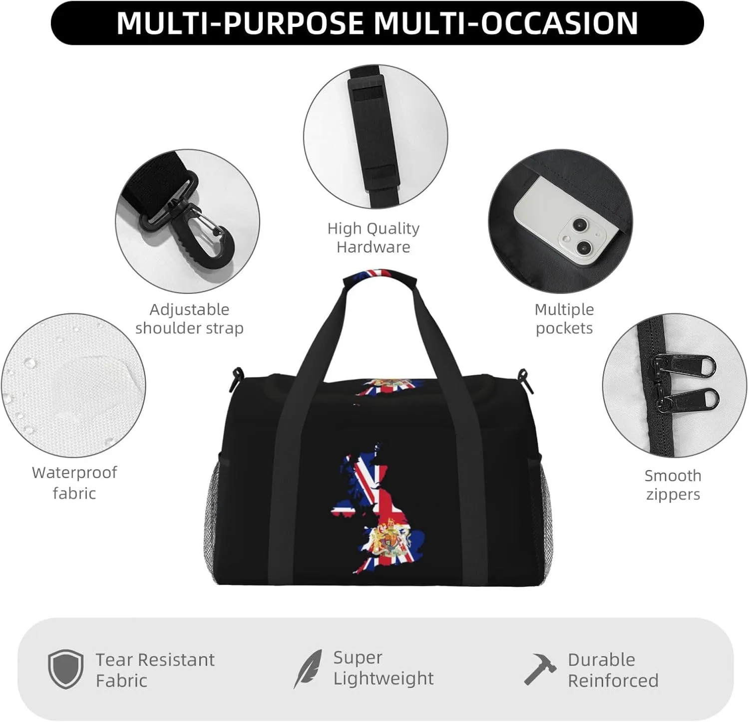 Flag Map Of United Kingdom Travel Duffel Bag Large Foldable Waterproof Overnight Bag For Beach Swim Bags Pool Sports Gym