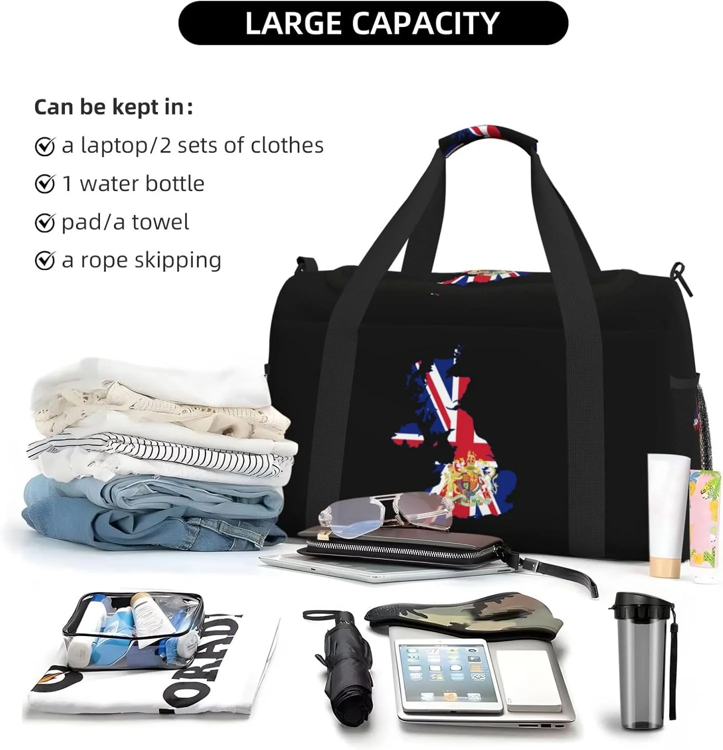 Flag Map Of United Kingdom Travel Duffel Bag Large Foldable Waterproof Overnight Bag For Beach Swim Bags Pool Sports Gym