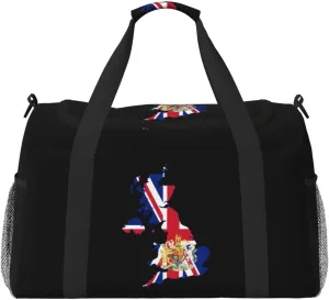 Flag Map Of United Kingdom Travel Duffel Bag Large Foldable Waterproof Overnight Bag For Beach Swim Bags Pool Sports Gym