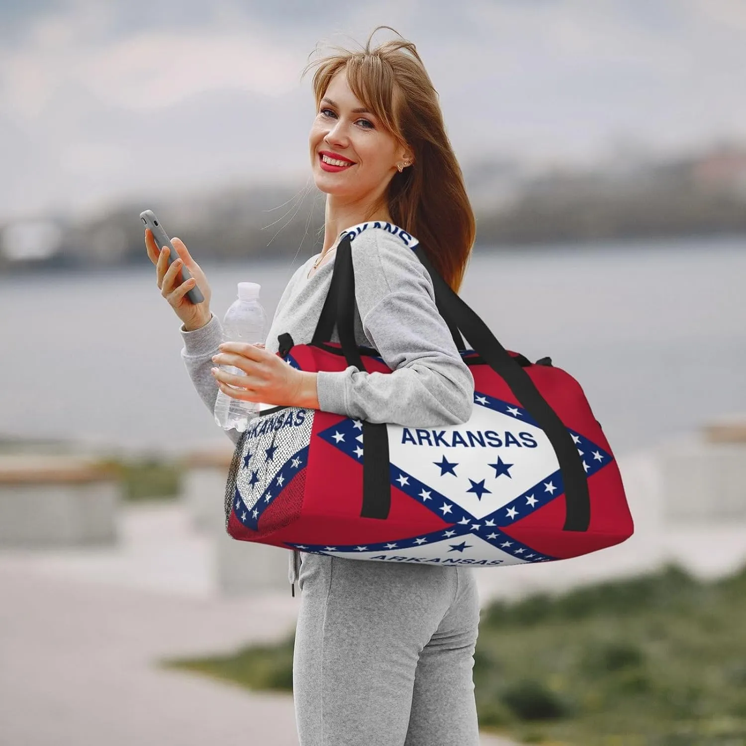 Flag Of Arkansas Travel Duffel Bag Large Foldable Waterproof Overnight Bag For Beach Swim Bags Pool Sports Gym