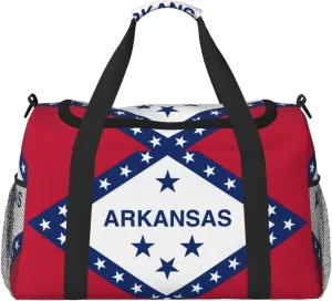 Flag Of Arkansas Travel Duffel Bag Large Foldable Waterproof Overnight Bag For Beach Swim Bags Pool Sports Gym